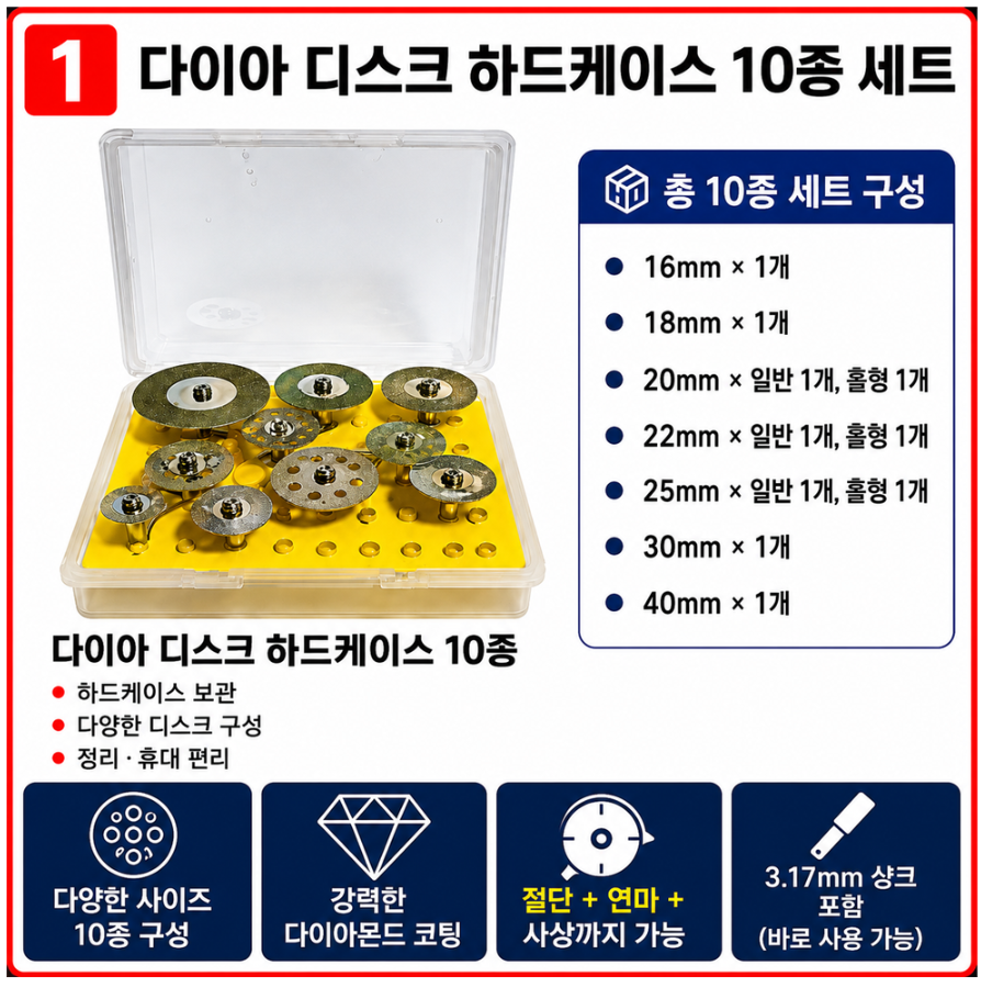 HSS 미니 원형톱날 6종 세트 3.17mm 샹크 포함 절단 디스크 커팅휠