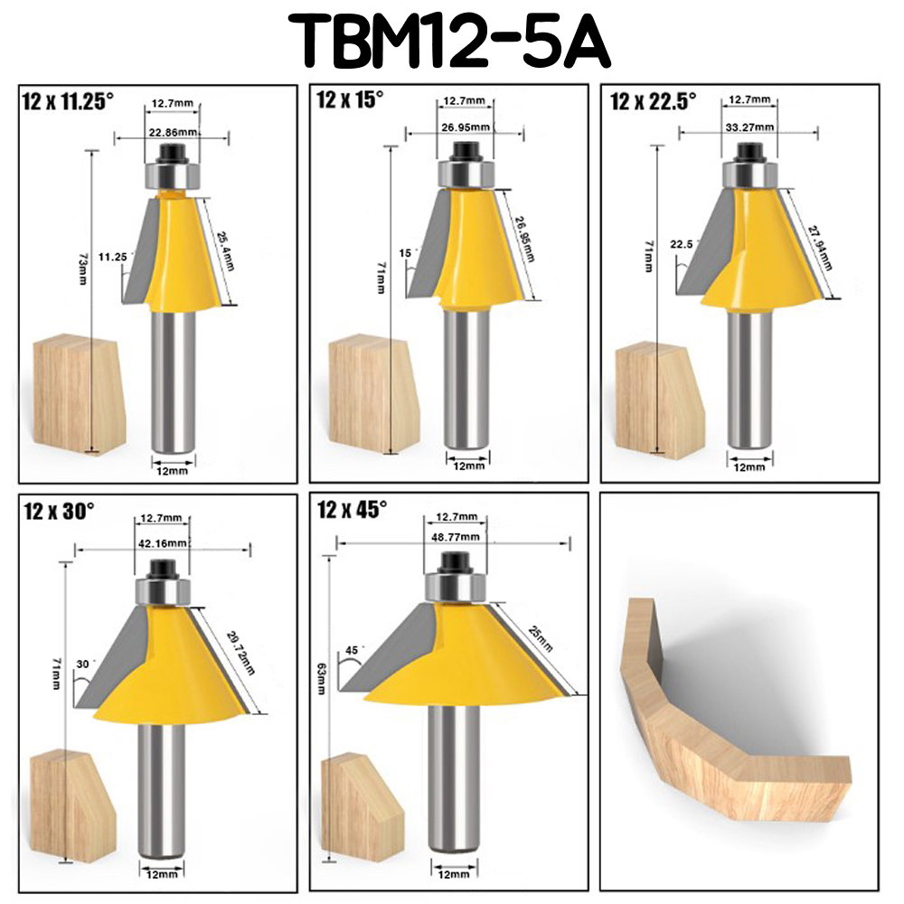 각베어링 6mm,8mm,12mm 5종 세트 챔퍼라우터비트 모따기 베벨테두리 TBM6-5A외
