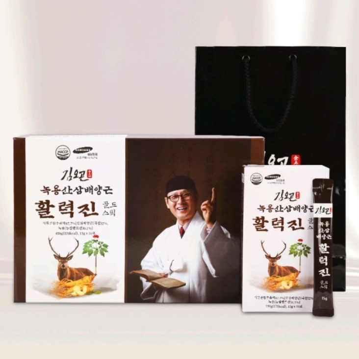 명절선물 김오곤 녹용 산삼배양근 활력진 골드스틱 15g X 30포 x 2박스 건강즙